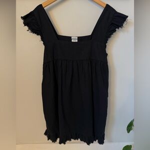 Aerie Black Fringe Black Babydoll Dress Large